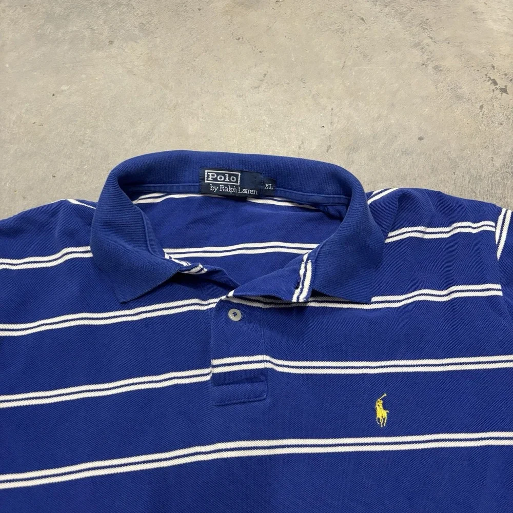 Polo Ralph Lauren Striped Polo Shirt Short‎ Sleeve Mens Size XL Blue White